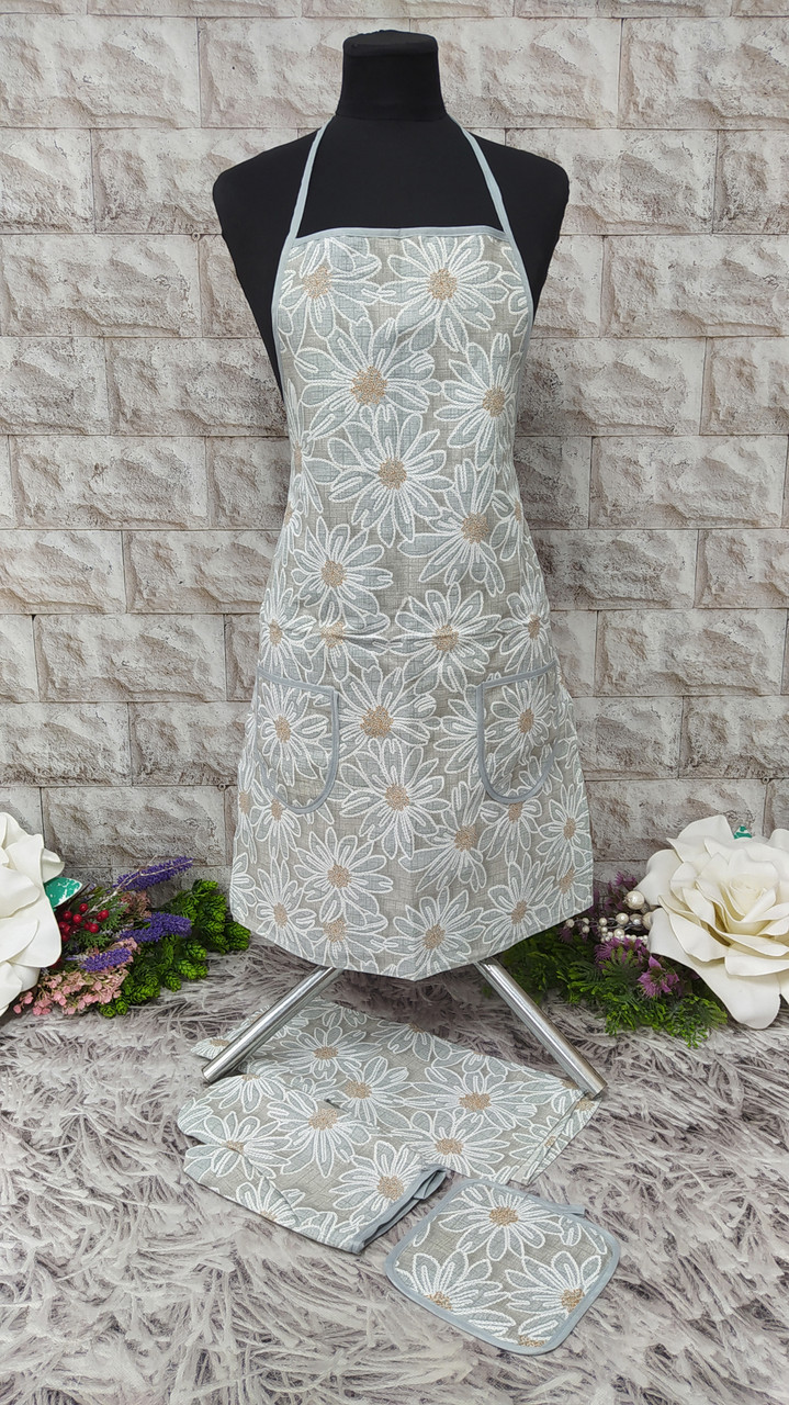 Набір кухонний 4в1 (фартух+рушник+прихватка+рукавиця) тканина льон Н-1000