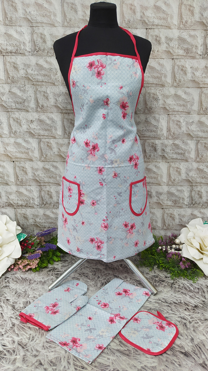 Набір кухонний 4в1 (фартух+рушник+прихватка+рукавиця) тканина льон Н-1000, фото 1