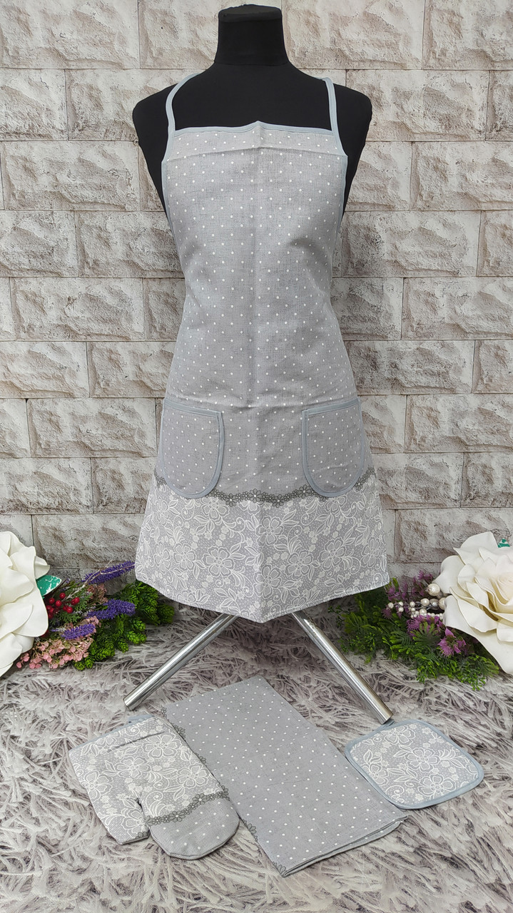 Набір кухонний 4в1 (фартух+рушник+прихватка+рукавиця) тканина льон Н-1000, фото 1