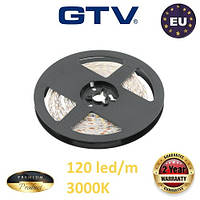 5 метрів, Світлодіодна стрічка GTV Premium 12V, SMD 2835, 120 led/m, 19W, 1600Lm, 10мм, IP20, 3000K Теплий білий колір світла