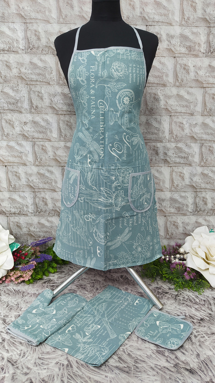 Набір кухонний 4в1 (фартух+рушник+прихватка+рукавиця) тканина льон Н-1000, фото 1