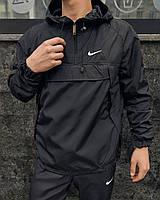 Мужской анорак Nike черный демисезонный спортивный , Стильная ветровка анорак Найк черная весна-осень