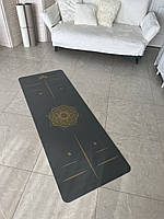 Премиальный коврик для йоги Lita Золотая разметка PU Yoga mat серый 183х68х0,5 см