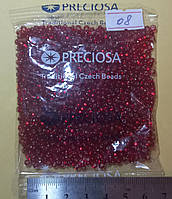 Бісер середній, Колір - червоний, срібна, квадратна серединка (уп.50 грам)