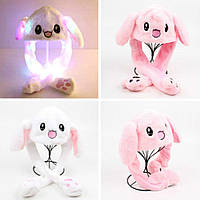 Шапка заяц с подвижными ушками Кигуруми / Шапка зайчик с LED-подсветкой поднимающимися ушками