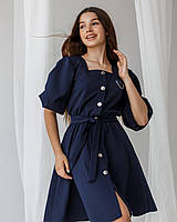 Стильное платье для девочки подростка с коротким рукавом р.140-164 см весеннее синее платье для девочки 140