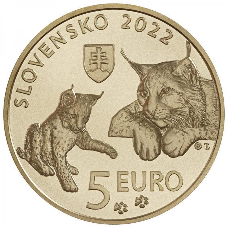 Словакия 5 евро 2022 г. Рысь