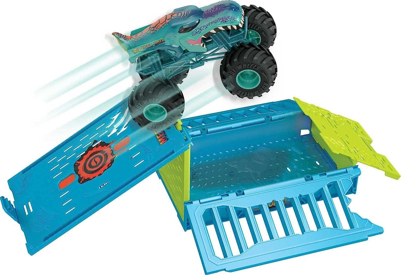 Hot Wheels Monster Trucks набор монстр машины, трек, трамплин в клетке ...