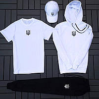 Комплект мужской Кофта + Штаны + Футболка + Кепка Герб Украины белый Спортивный костюм весенний осенний