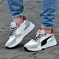 Только 41р! Кроссовки мужские кожаные серые светлые (Код:Б3109)