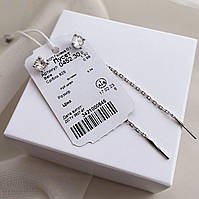 Срібні сережки протяжки Білий камінчик