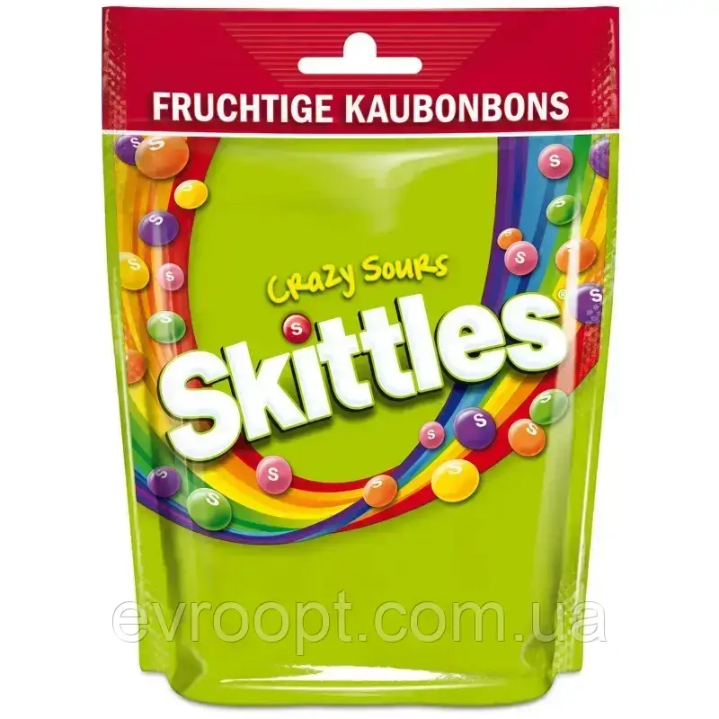 Драже Skittles crazy Sour зелені, 160 грам