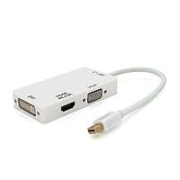 Конвертер mini Display Port (тато) на HDMI/VGA/DVI(мама) 30cm, White, 4K/2K, Пакет