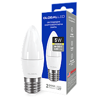 LED лампа GLOBAL C37 CL-F 5W 220V E27 (тепле світло)