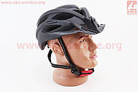 Шлем велосипедный L+фонарь задний, съёмный козырёк, 19 вент. отверстий, чёрный матовый (408124)