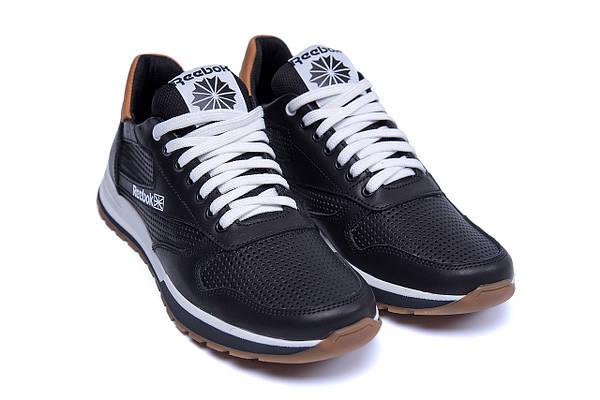 Кросівки чоловічі шкіряні літні чорні перфорація Reebok Classic black, фото 1