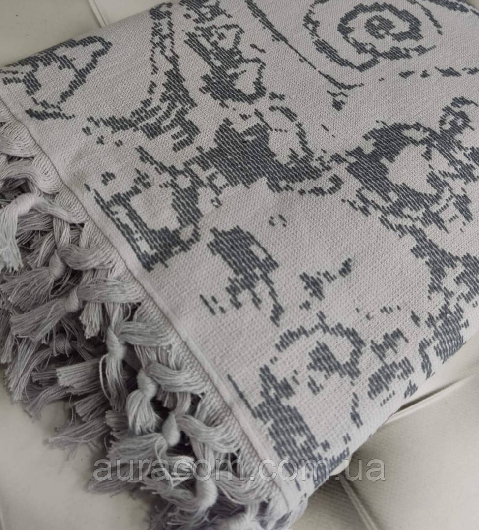 Елітне рушник для лазні, сауни, хамаму, пляжу з пензликами, сірий колір, черепашка, Lagun, Pupilla, Туреччина, фото 1
