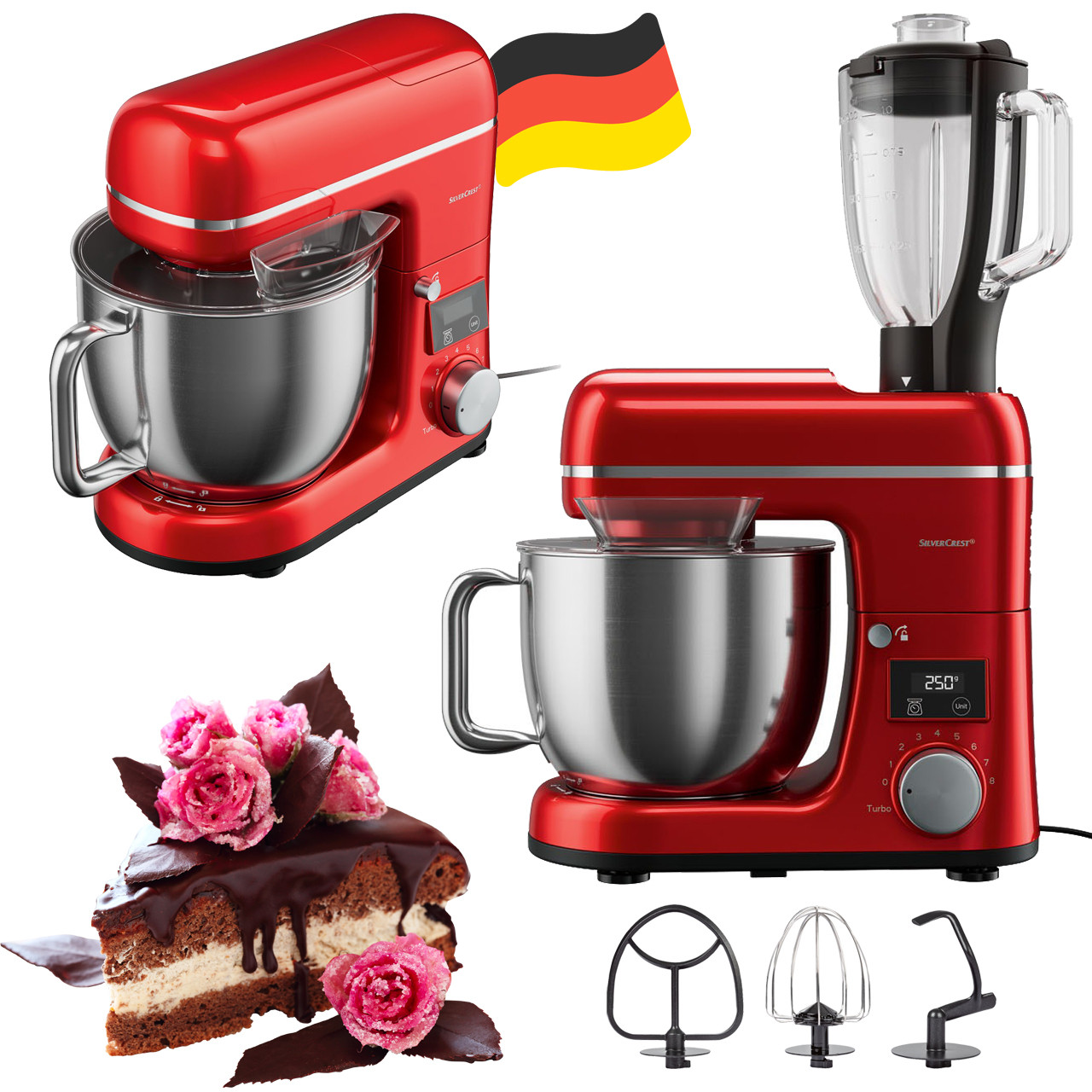 Кухонний комбайн з блендером SilverCrest SKMW 900 A1 2в1 Red (3.6 л, 900 Вт, Teflon, Німеччина)