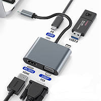 USB Хаб 4 in 1 для макбука, телефона DP Type C 4k HDMI + PD + USB C + USB 3.0