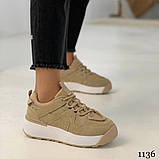 Жіночі трендові, стильні кросівки кеди на високій підошві бежеві, фото 4