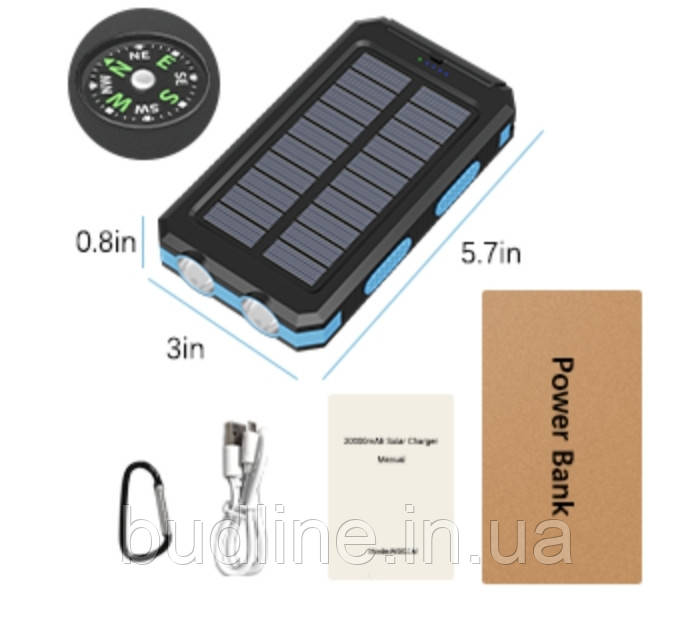 Портативний аккумулятор ,PowerBank на сонячній батареї 20000mAh з ліхтариком, Повербанк ,Solar Charger