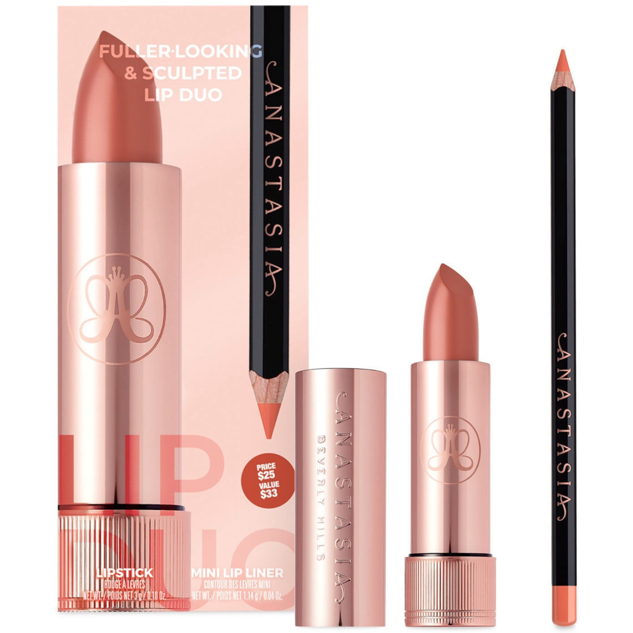 Набір помада + олівець для губ Anastasia Beverly Hills Lip Kit Duo Peach Bud & Sun Baked 3 мл + 1.14 г