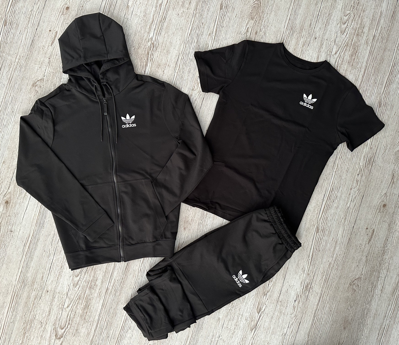 Спортивний костюм чоловічий Adidas футболка весняний осінній літній комплект адідас весна осінь чорний, фото 1