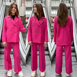 Стильний костюм для дівчаток піджак і штани палаццо, розміри на зріст 134 — 160 + Відеоогляд!