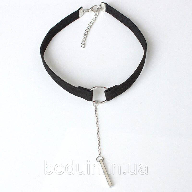 Чорний замшевий Чокер "Мімалізм" із підвіскою — сріблястий Aushal Jewellery