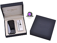 Электроимпульсная USB зажигалка круговая молния Lighter 5007 в подарочной коробке черная