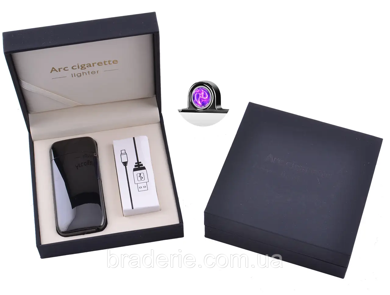 Электроимпульсная USB зажигалка круговая молния Lighter 5007 в подарочной коробке черная - фото 1 - id-p1790885699