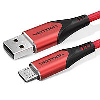 Кабель Vention USB 2.0 до Micro USB, 2 метри, алюмінієвий корпус, швидка зарядка 18W/3A, червоний, COARH