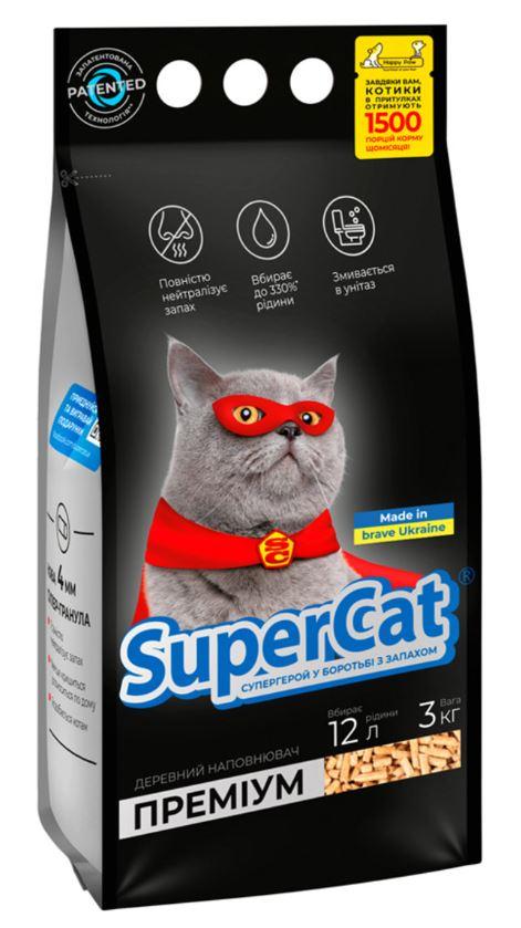 Деревний наповнювач SUPER CAT Преміум, гранули 4мм, 3кг