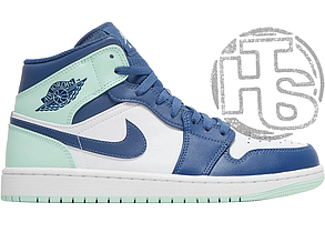 Жіночі кросівки Air Jordan 1 Mid Mystic Navy Blue Mint Foam 554724-413