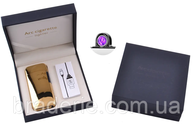 Електроімпульсна USB запальничка лінійна блискавка Lighter 5007 в подарунковій коробці золотиста, фото 1