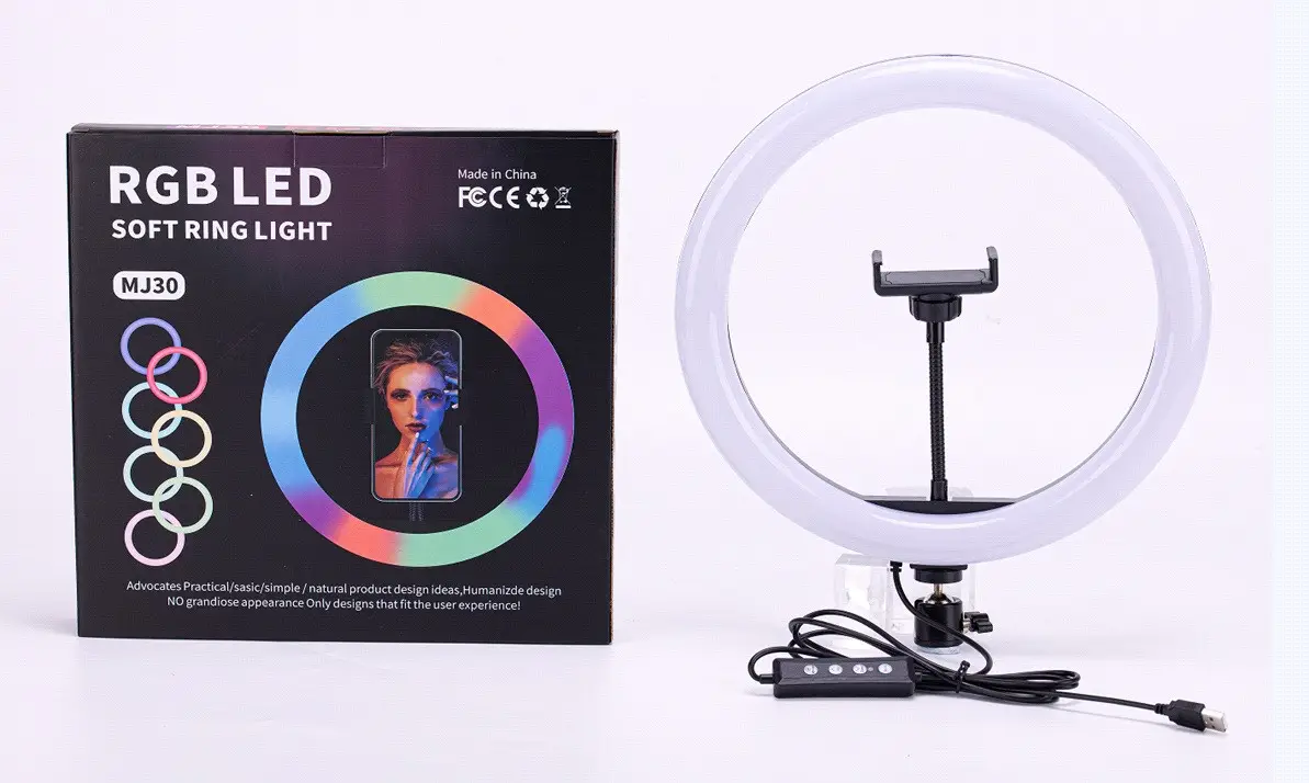 Кольцевая лампа RGB MJ30 30см с держателем для телефона (ID#1790916855),  цена: 500 ?, купить на Prom.ua