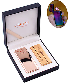 Електроімпульсна USB запальничка плазма HL122 сенсорна в подарунковій коробці золота