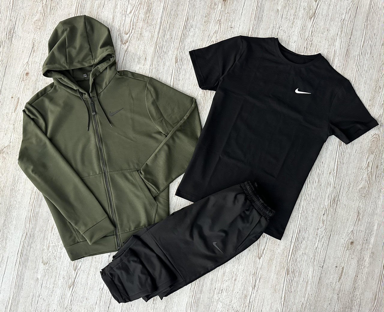 Спортивний костюм чоловічий Nike футболка весняний осінній літній комплект найк весна осінь хакі, фото 1