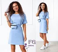 Женское летнее платье с сумочкой на поясе "Амбер"| Норма и батал | Распродажа модели 46-48, Голубой