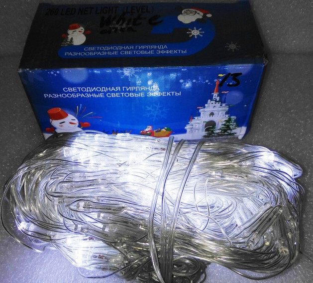 Гірлянда сітка (Net-light) 260 LED (білий кабель) БІЛА (2,5 * 0,6 м)