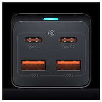 Блок живлення мережевий зарядний пристрій Baseus GaN3 Pro Desktop Powerstrip 100W (2xType-C + 2xUSB + AC(EU)), фото 4
