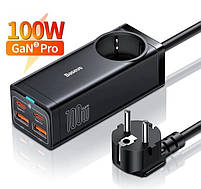 Блок живлення мережевий зарядний пристрій Baseus GaN3 Pro Desktop Powerstrip 100W (2xType-C + 2xUSB + AC(EU)), фото 3