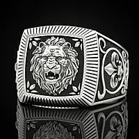 Модное мужское кольцо высокой власти - мужской перстень серебряный лев роскошный перстень со львом размер 19.5