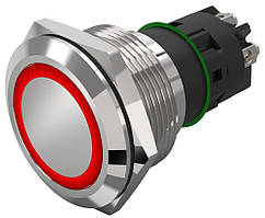 Кнопка металева без фіксації, ударостійка, монтаж в Ø22 мм, під гвинт, IP65, з підсвіткою