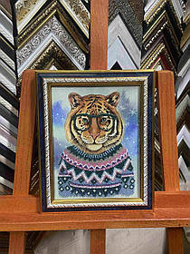 Картина вишита бісером "Тигр в светрі"