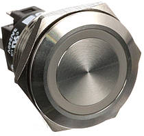 Кнопка металева без фіксації, ударостійка, монтаж в Ø22 мм, під гвинт, IP65, з підсвіткою 24V AC/DC, жовтий