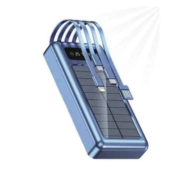 Повербанк УМБ Power Bank 20000mAh UKC Solar Z 8412 з кабелями та сонячною панеллю Blue, фото 1