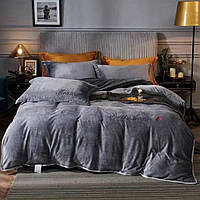 Тепла велюрова постільна білизна Monica Євро розмір 200*230 Сірий