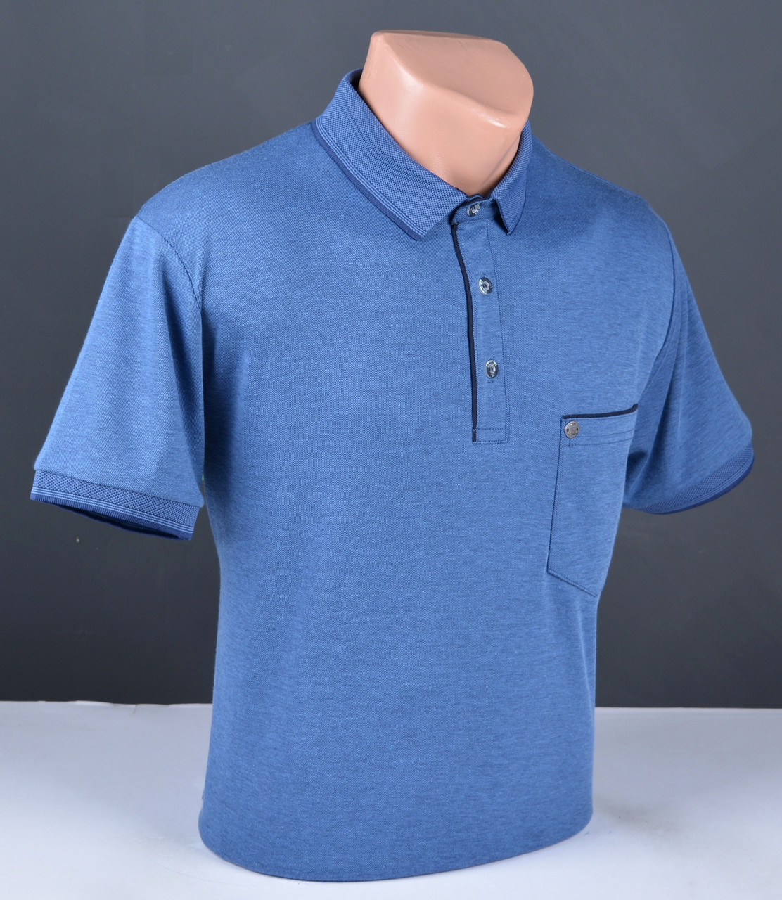 Чоловіча футболка з коміром ПОЛО ВЕЛИКОГО РОЗМІРУ синя Туреччина 2080 Б, фото 1