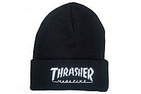 Зимняя шапка Thrasher чёрная мужская женская унисекс с подворотом